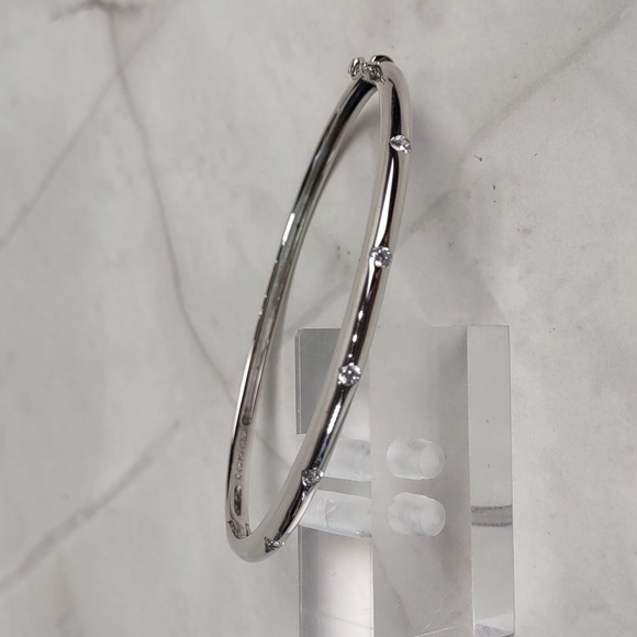 Sterling Silver Hinged Bangle Bracelet w/Cubic Zirconia Accents - Picture 3 of 8